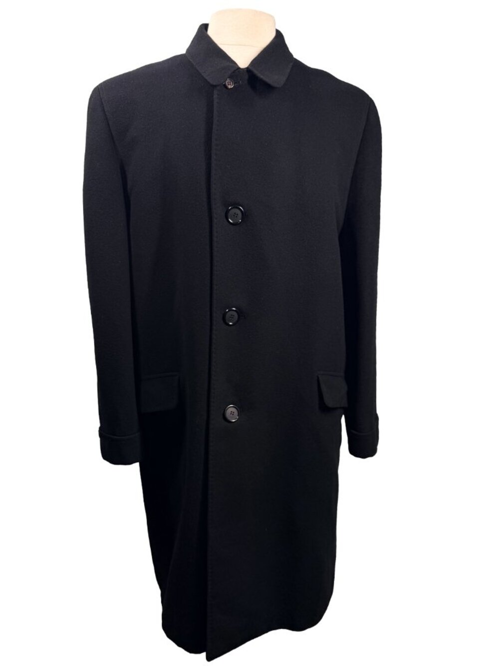 Vintage Argyle Shop 100% Mongolian Cashmere Overcoat Mens L Black Long Coat